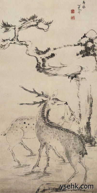 明 八大山人 朱耷 双鹿图