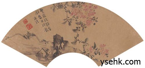 明 紫薇扇面,扇面复制,高仿复制画
