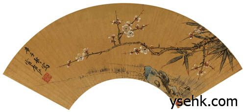 明 梅竹扇面,扇面复制,高仿复制画