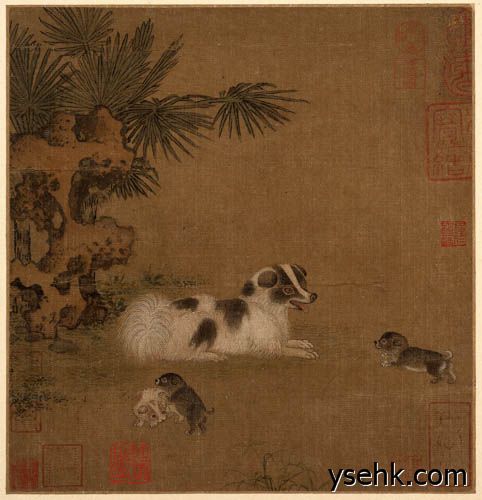 明 犬戏图,高仿复制画