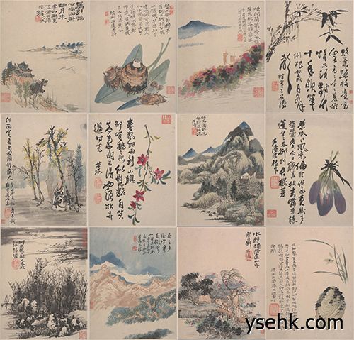 清 山水花鸟册,高仿复制画